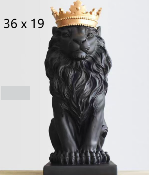 Crown Lion Resin Sculpture — Modern Luxury Home Decor